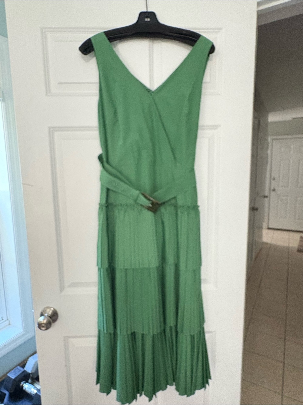 Lafayette 148 New York Green Sleeveless Tiered Pleated Maxi Dress with Belt, NWT - Picture 3 of 11